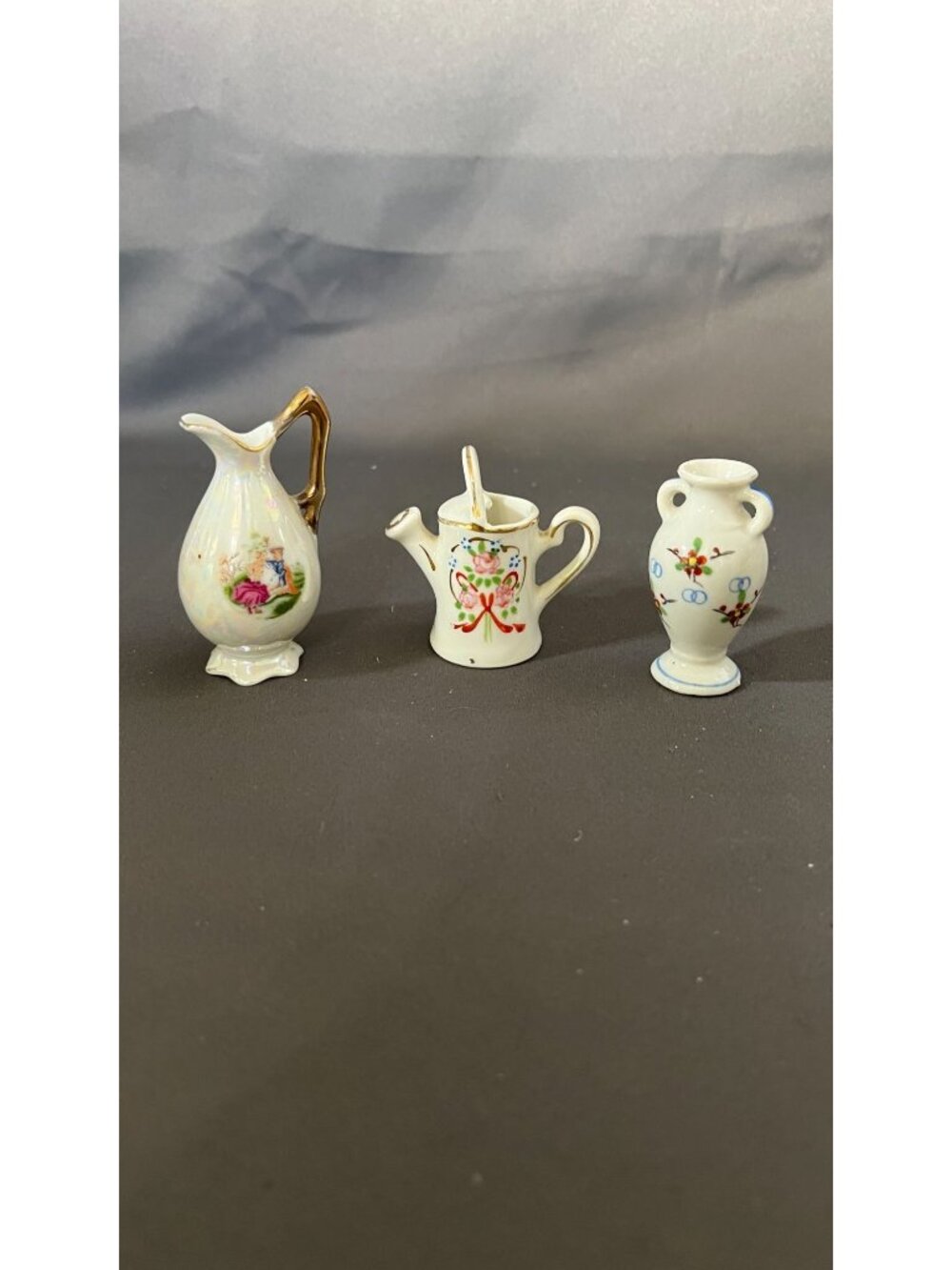 Vintage Miniature Porcelain Pitcher Watering Can & Vase Made in Japan